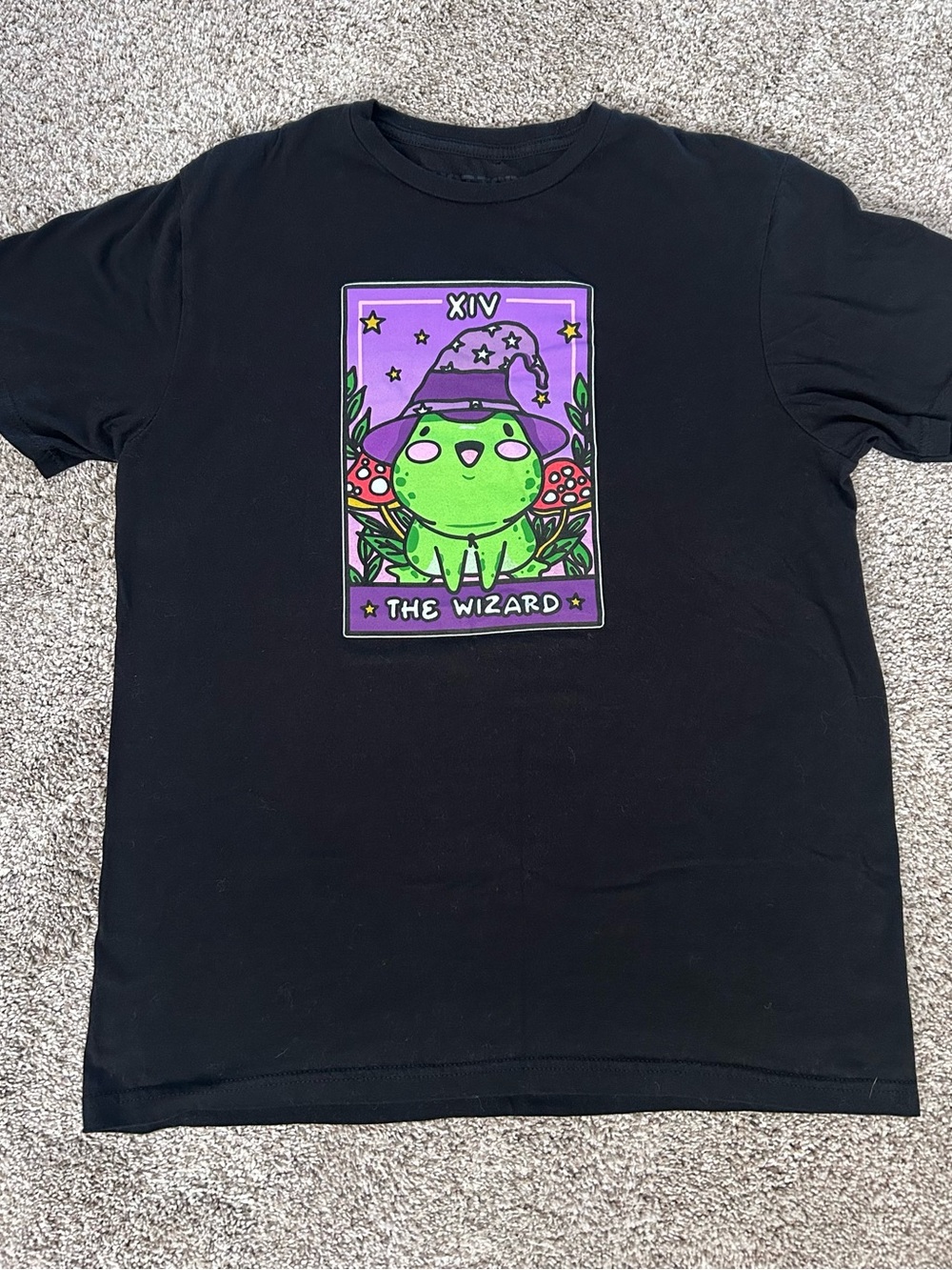 Hot Topic Black Tee with Green Wizard Frog